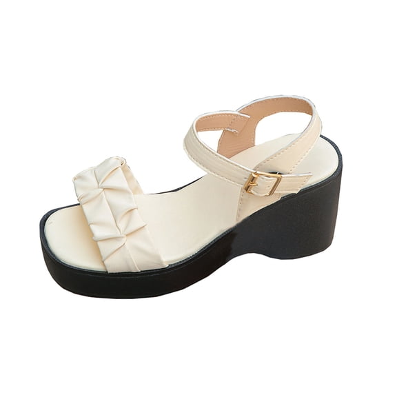 Hopeusnice Wedges Shoes for Women Soft Non-Slip Trendy Wedges Shoes Pu Summer Shoes Thick-Soled Wedge Heel Open Toe Sandals Roman Rubber Sole Moisture-Wicking Walking Shoes White 39