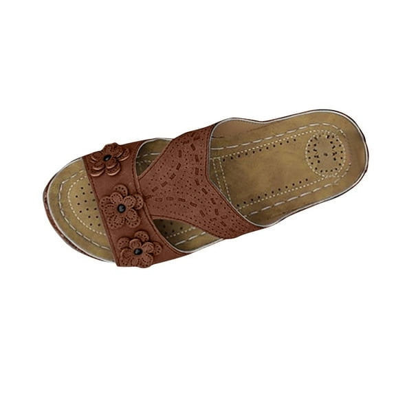 Hopeusnice Wedges Shoes for Women Thick-Soled Wedge Heel Breathable Soft Trendy Open Toe Sandals Women's Wedges Shoes PU Materials Summer Shoes Non-Slip Flexible Walking Shoes Brown 37