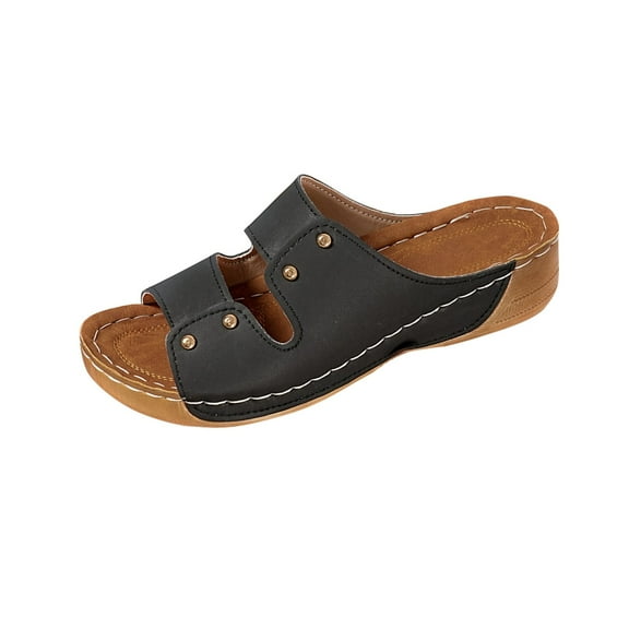 Hopeusnice Wedges Shoes for Women Trendy Non-Slip Breathable PU Materials Summer Shoes Thick-Soled Wedge Heel Open Toe Soft Women's Wedges Shoes Arch Support Shoes Black 39