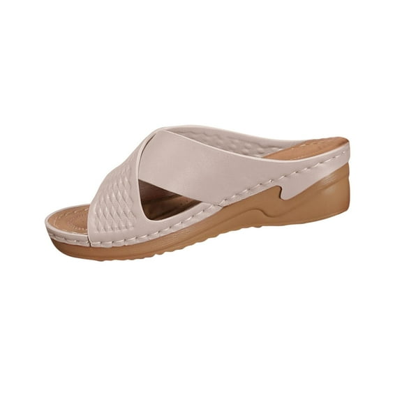 Hopeusnice Wedges Shoes for Women Trendy Non-Slip Breathable PU Materials Summer Shoes Women's Wedges Shoes Thick-Soled Wedge Heel Open Toe Soft Shoes for Beach Outdoor Shoes White 43