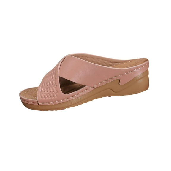 Hopeusnice Wedges Shoes for Women Trendy Non-Slip Breathable PU Materials Summer Shoes Women's Wedges Shoes Thick-Soled Wedge Heel Open Toe Soft Shoes for Beach Outdoor Shoes Pink 37