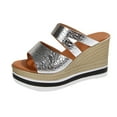 thumbnail image 1 of Hopeusnice Wedges Shoes for Women Trendy Non-Slip Breathable Soft Women's Wedges Shoes PU Materials Summer Shoes Open Toe Sandals Wedge Heel Round Toe Arch Support Shoes Silver 43, 1 of 9