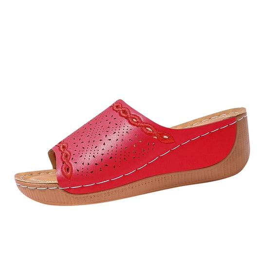 Hopeusnice Wedges Shoes for Women Trendy Non-Slip PU Materials Summer Shoes Wedge Heel Open Toe Sandals Breathable Soft Women's Wedges Shoes Lightweight Walking Shoes Red 43