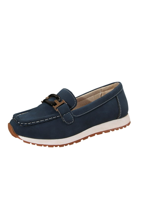 Women's Flats Shoes Non-Slip Soft Flock Fall Slip-Ons Trendy Flat Heel Classic Loafers Breathable Pumps Shoes Round Toe Buckle Office Shoes Comfortable Walking Shoes Dark Blue 40