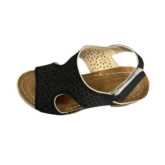 Hopeusnice Women's High Heels Shoes Non-Slip Breathable PU Materials Summer Shoes Soft Block High Heel Open Toe Trendy Buckle Vacation Shoes Black 43