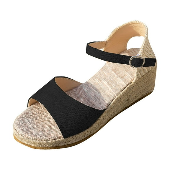 Hopeusnice Women's Sandals Non-Slip Breathable Open Toe Soft Thick-Soled Heel Nylon Spandex Materials Summer Shoes Trendy Roman Comfortable Walking Shoes Black 37