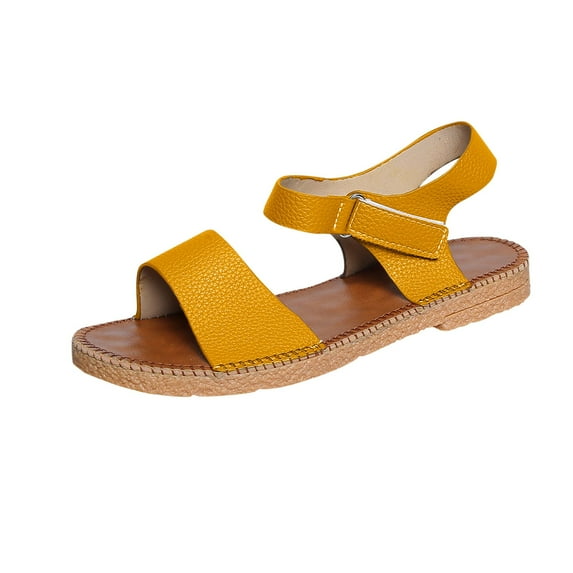 Hopeusnice Women's Sandals Non-Slip Breathable Soft Flat Heel Open Toe Sandals Trendy PU Materials Summer Shoes for Beach Arch Support Shoes Yellow 37