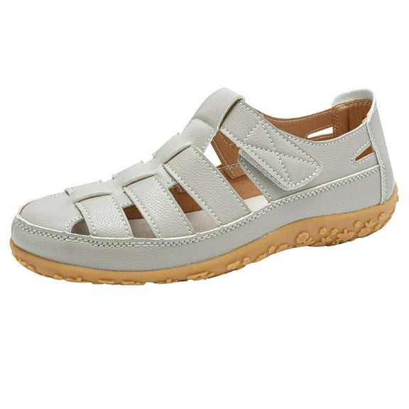 Hopeusnice Women's Sandals Non-Slip Breathable Thick-Soled Heel Soft Trendy Closed-Toe Sandals Pu Summer And Fall Shoes for Beach Round Toe Moisture-Wicking Walking Shoes Gray 37