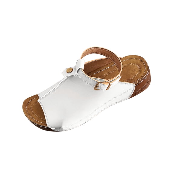 Hopeusnice Women's Sandals Non-Slip Breathable Thick-Soled Heel Trendy Peep-Toe Sandals Soft PU Materials Summer And Fall Shoes for Beach Moisture-Wicking Walking Shoes White 37