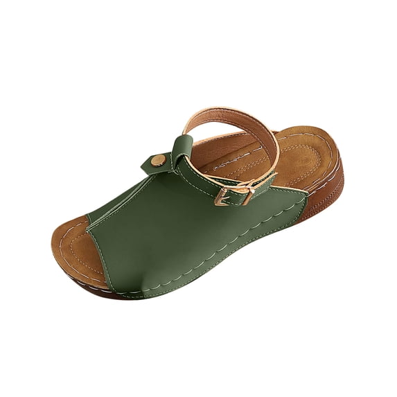 Hopeusnice Women's Sandals Non-Slip Breathable Thick-Soled Heel Trendy Peep-Toe Sandals Soft PU Materials Summer And Fall Shoes for Beach Moisture-Wicking Walking Shoes Army Green 38