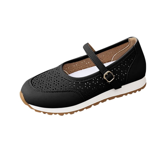 Hopeusnice Women's Sandals Non-Slip Breathable Trendy PU Materials Summer And Fall Shoes Flat Heel Soft Pumps Shoes Buckle Outdoor Shoes Black 37