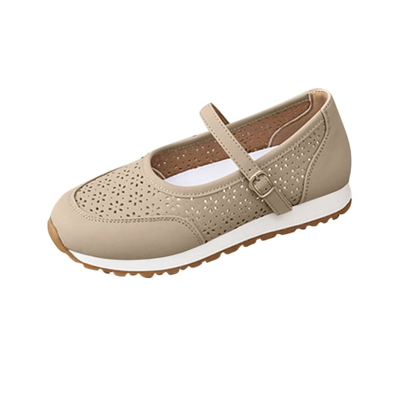 Hopeusnice Women's Sandals Non-Slip Breathable Trendy PU Materials Summer And Fall Shoes Flat Heel Soft Pumps Shoes Buckle Outdoor Shoes Khaki 38
