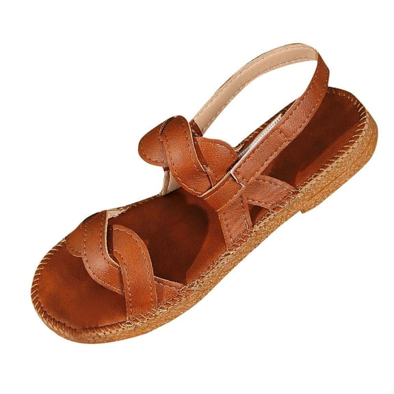 Hopeusnice Women's Sandals Non-Slip PU Materials Summer Shoes Flat Heel Open Toe Soft Breathable Trendy Shoes for Beach Outdoor Shoes Brown 39