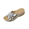 thumbnail image 1 of Hopeusnice Women's Slippers Non-Slip PU Materials Summer Shoes Wedge Heel Open Toe Sandals Trendy Breathable Soft Round Toe Slip-Resistant Walking Shoes Silver 43, 1 of 8