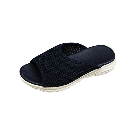 Hopeusnice Women's Slippers Non-Slip Soft Mesh Materials Summer Shoes Breathable Open Toe Sandals Trendy Wedge Heel Comfortable Walking Shoes Blue 42