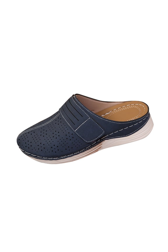Women's Slippers Non-Slip Soft PU Materials Summer And Fall Shoes Trendy Breathable Pumps Shoes Thick-Soled Heel Almond Toe Slip-Resistant Walking Shoes Blue 37