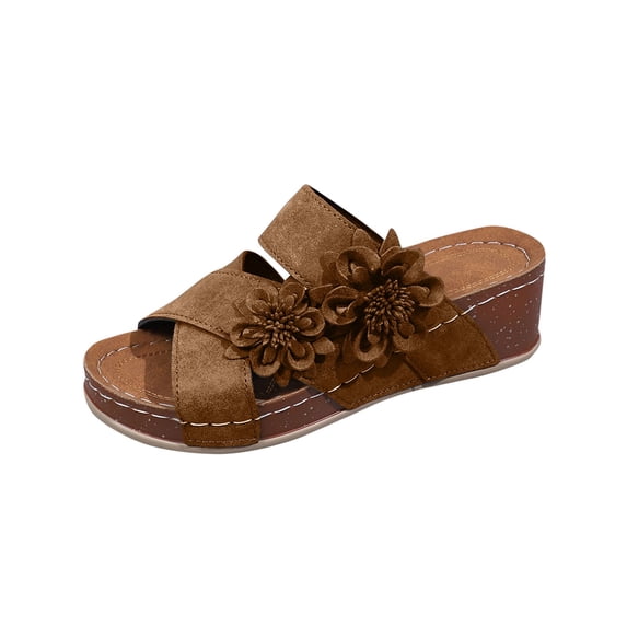 Hopeusnice Women's Wedges Shoes Non-Slip Breathable Soft Open Toe Trendy PU Materials Summer Shoes Thick-Soled Wedge Heel Shoes for Beach Slip-Resistant Walking Shoes Brown 40