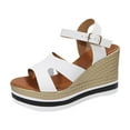 thumbnail image 1 of Hopeusnice Women's Wedges Shoes Non-Slip Breathable Trendy Soft PU Materials Summer Shoes Open Toe Sandals Wedge Heel Round Toe Slip-Resistant Walking Shoes White 41, 1 of 9