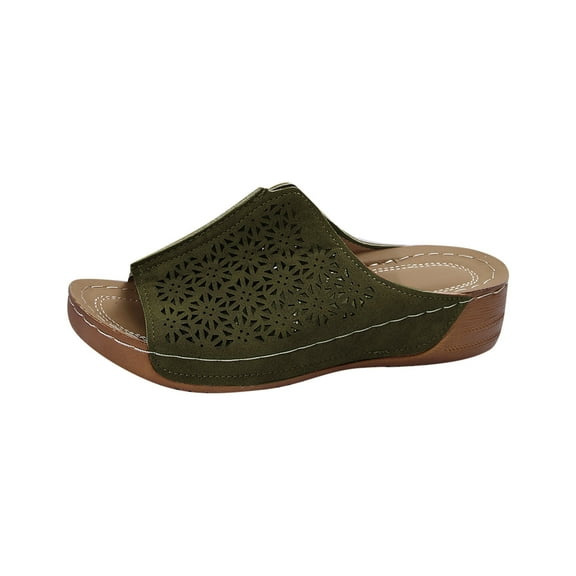 Hopeusnice Women's Wedges Shoes Non-Slip Breathable Wedge Heel PU Materials Summer Shoes Trendy Soft Open Toe Round Toe Shoes for Beach Round Toe Comfortable Walking Shoes Green 38