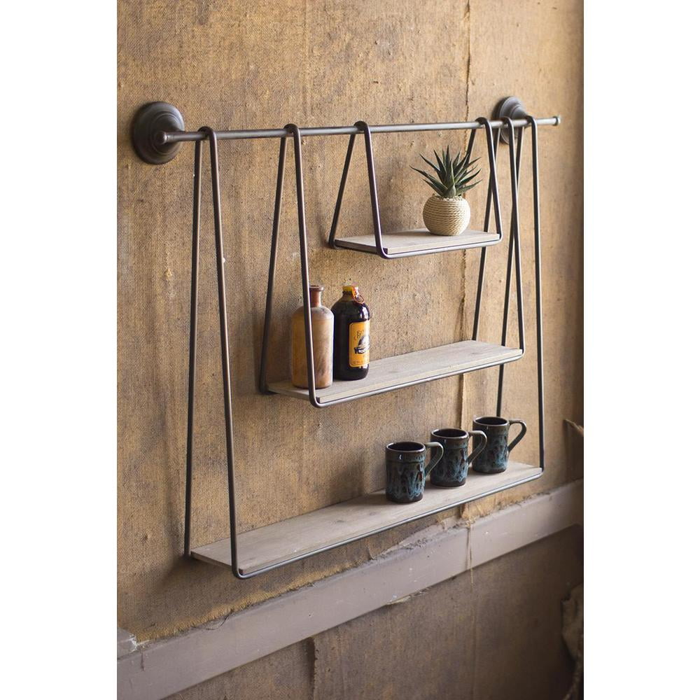 Brown Wood and Metal Floating Accent Shelf