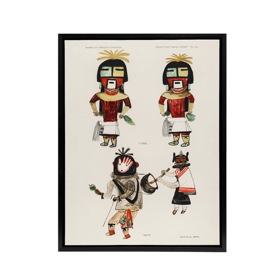 Hopi Kachinas Hopi Native Vintage Black Framed Canvas Wall Art 24X32"