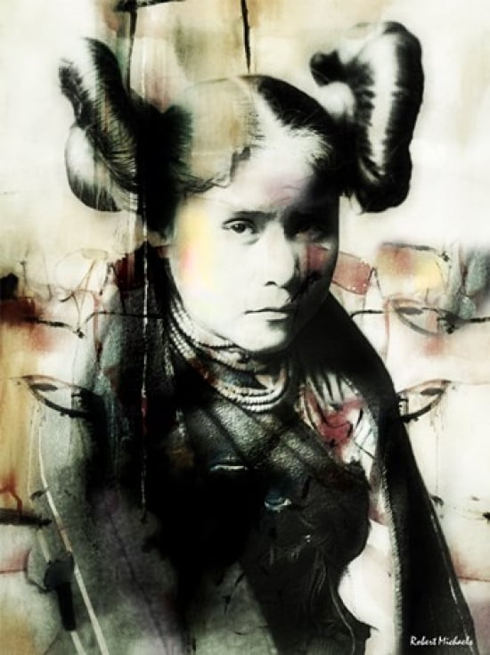 Hopi Woman Squash Blossum Hair Canvas Art - Robert Michaels (15 x 19)
