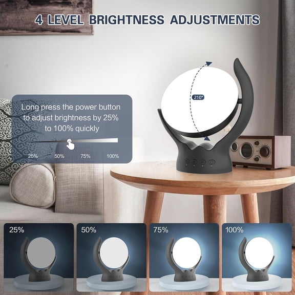 Hopihe Light Therapy Lamp, UV-Free 10000 Lux Therapy Light, Rotatable Happy Sunlight Lamp with 5 Brightness & 3 Color Temperature, Timer & Memory Function, Daylight for Bedroom, Office