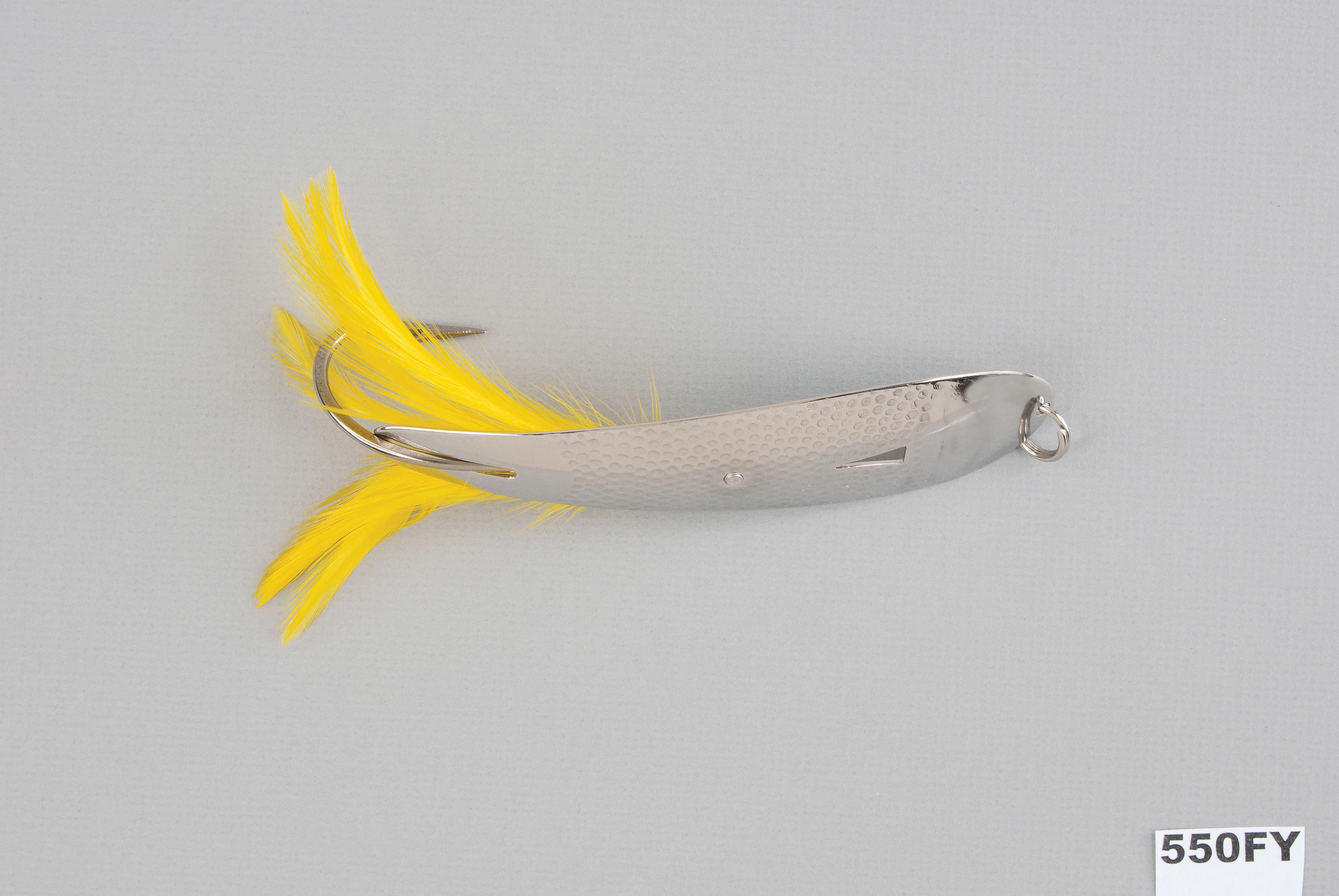 Hopkins 550FY Hammered Trolling Spoon with Yellow Feather 5 1/2