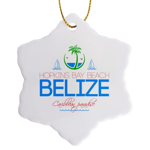 3drose, Hopkins Bay Beach Belize Caribbean Paradise Text, Decorative Images, 3 inch Snowflake Porcelain Ornament