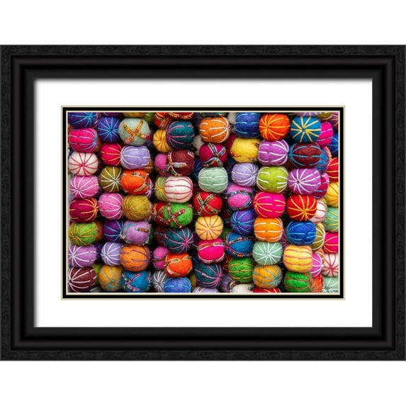Hopkins, Cindy Miller 14x11 Black Ornate Wood Framed with Double Matting Museum Art Print Titled - Singapore-Chinatown Detail of typical textile round wool hanging ball souvenirs