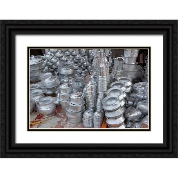 Hopkins, Cindy Miller 24x17 Black Ornate Wood Framed with Double Matting Museum Art Print Titled - India-Delhi-Old Delhi Aluminum vendor-detail of goods for sale