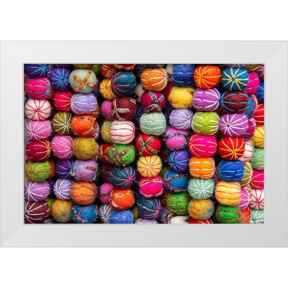 Hopkins, Cindy Miller 24x17 White Modern Wood Framed Museum Art Print Titled - Singapore-Chinatown Detail of typical textile round wool hanging ball souvenirs