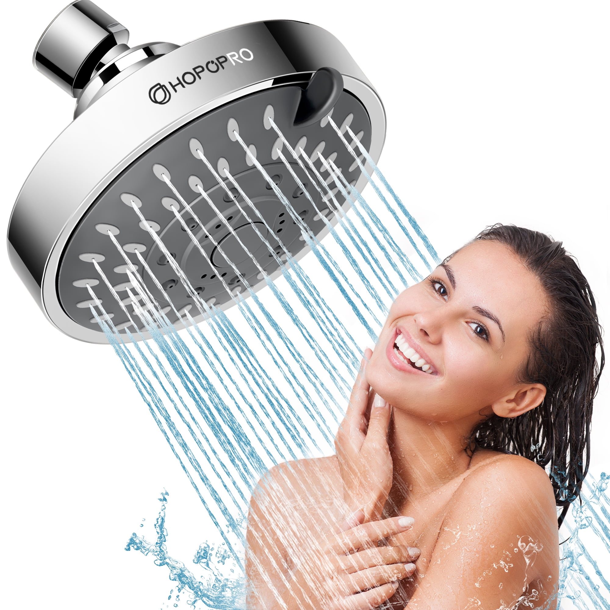 Hopopro Showerhead High Pressure Fixed Showerhead for Bathroom,5 Spray  Modes Shower Head-Brushed Nickel