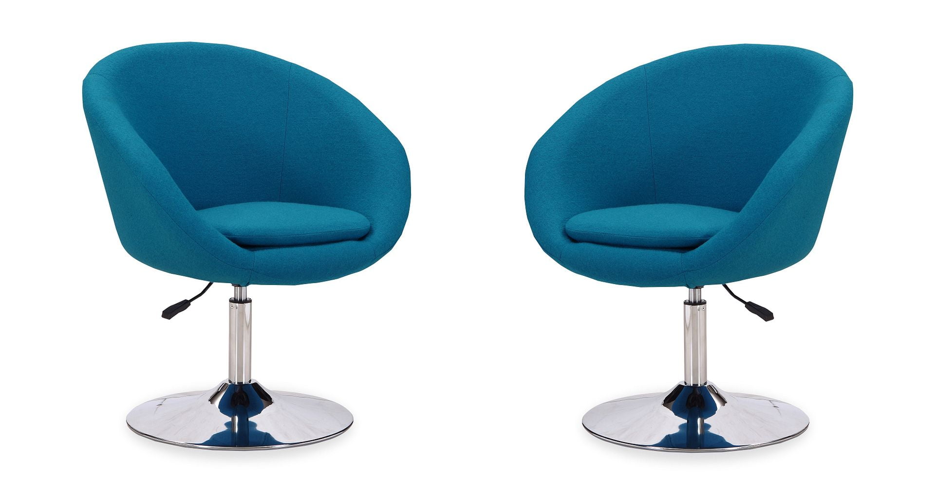 Set of 2 Blue Wool Blend Adjustable Height Chairs with Polished Chrome Base