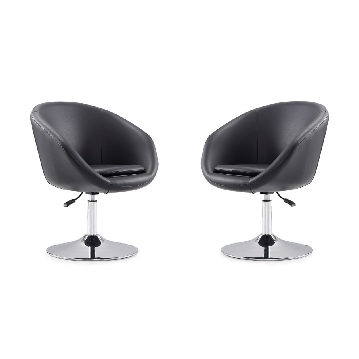 Set of 2 Black Faux Leather Swivel Chairs with Chrome Base