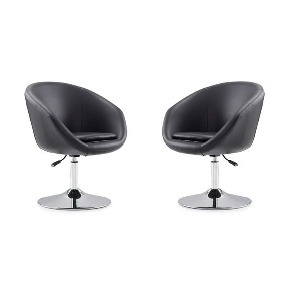 Hopper Black and Polished Chrome Faux Leather Adjustable Height Chair (Set of 2)