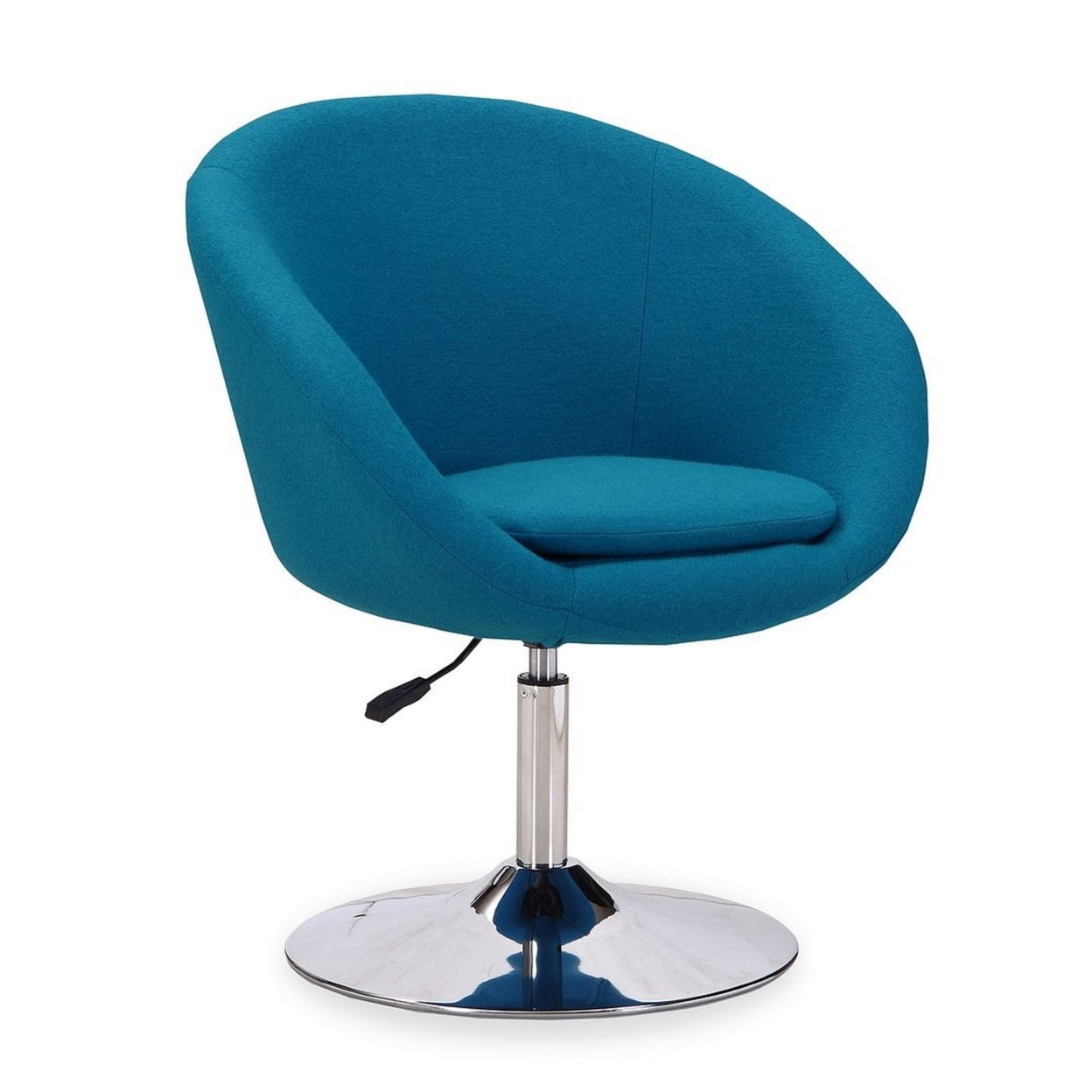 Blue Wool Blend Swivel Barrel Chair with Polished Chrome Base