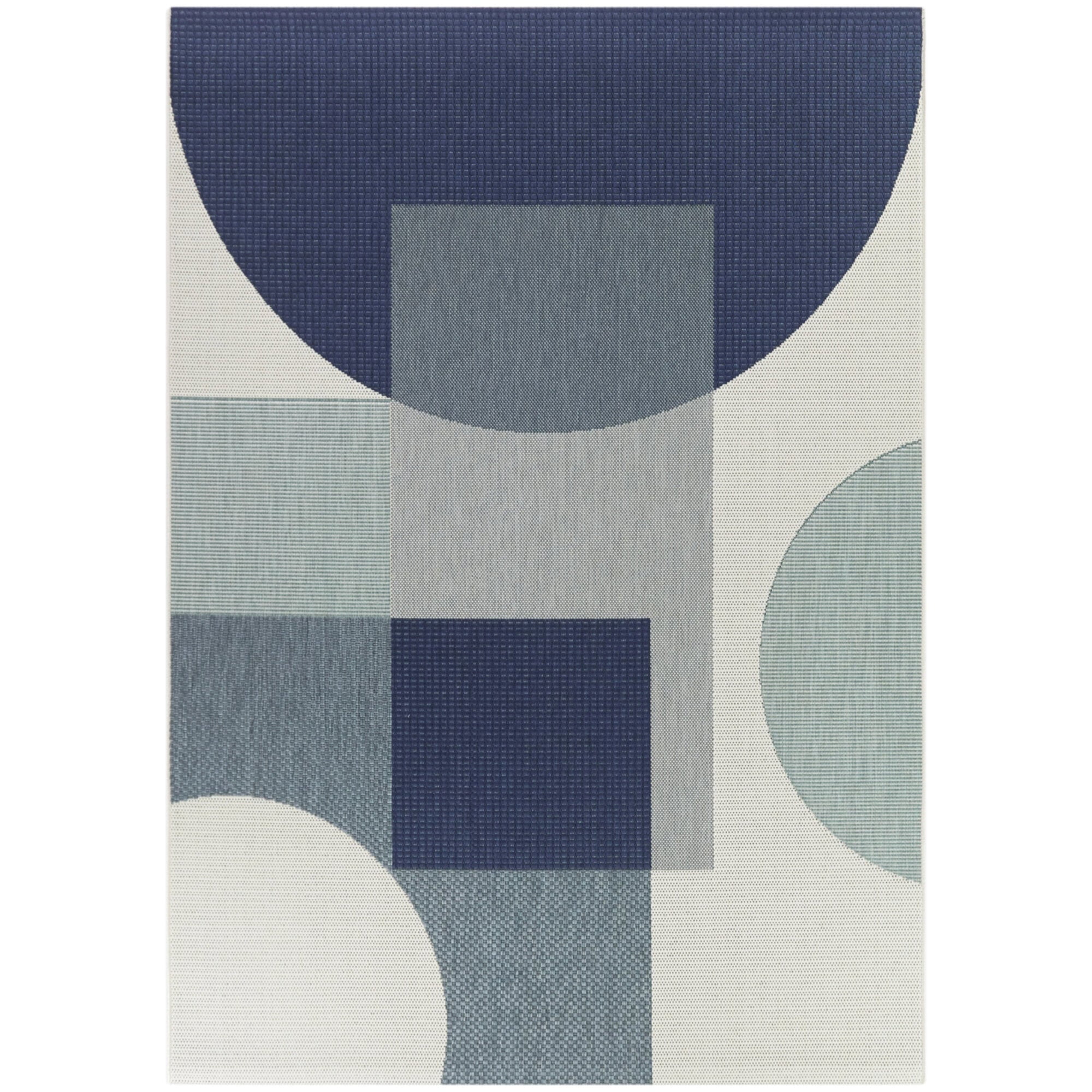Navy Blue and Gray Geometric Synthetic Indoor/Outdoor Area Rug 5'3" x 7'