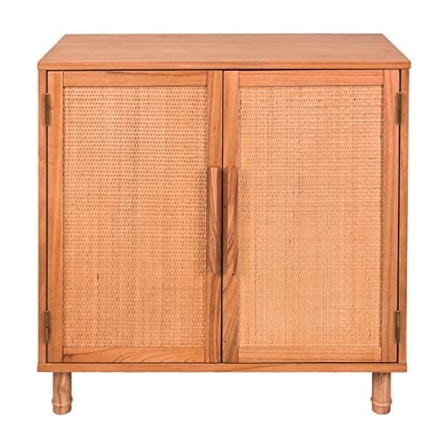 Delancey Boho-Modern Light Brown Rattan 2-Door Storage Cabinet
