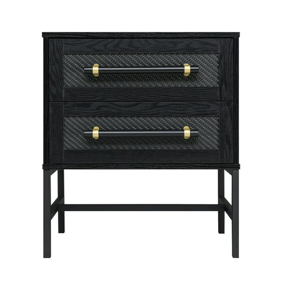 Hopper Studio Sophia 2-Drawer Nightstand in Matte Black with Rattan Drawers for Bedrooms and Dorms