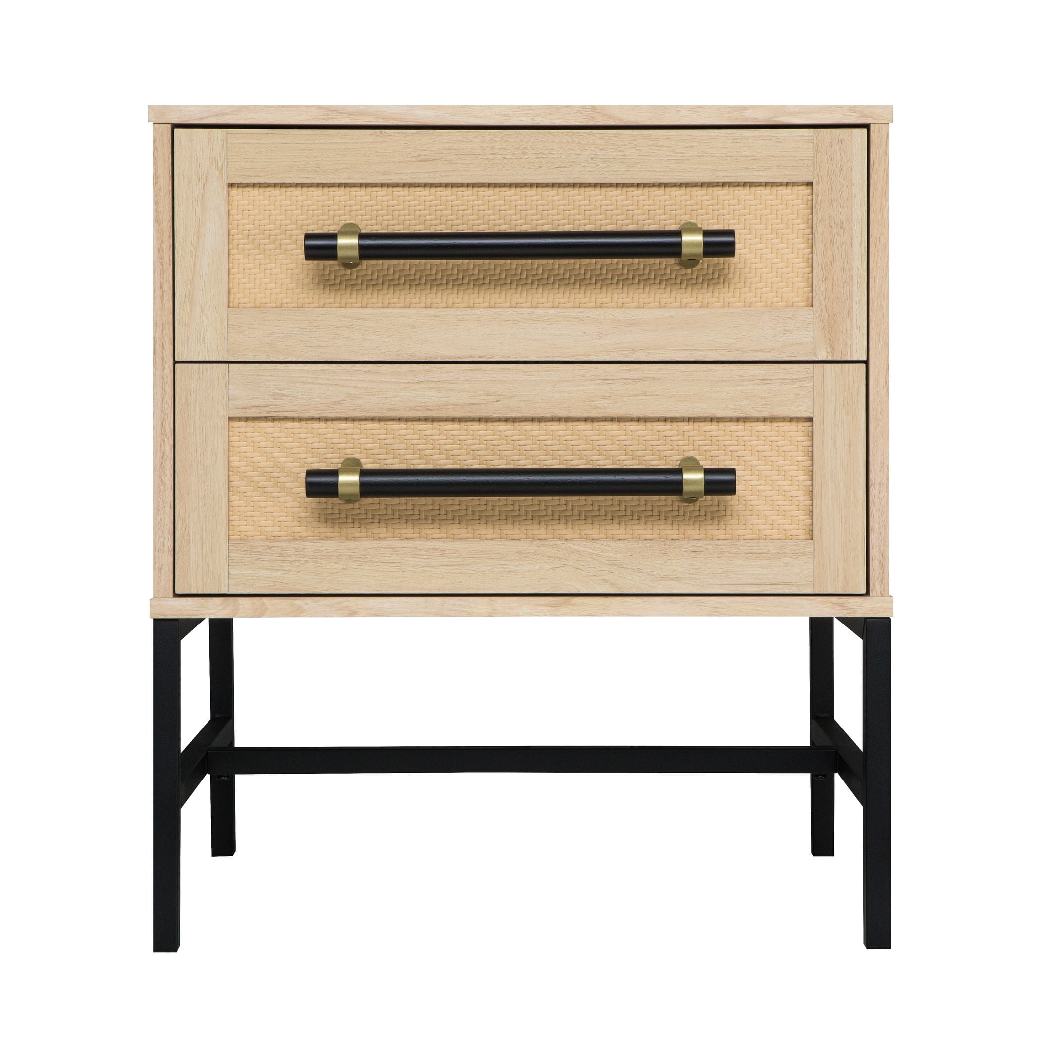 Hopper Studio Sophia 2-Drawer Nightstand in Natural Oak Finish with Rattan Drawers for Adult