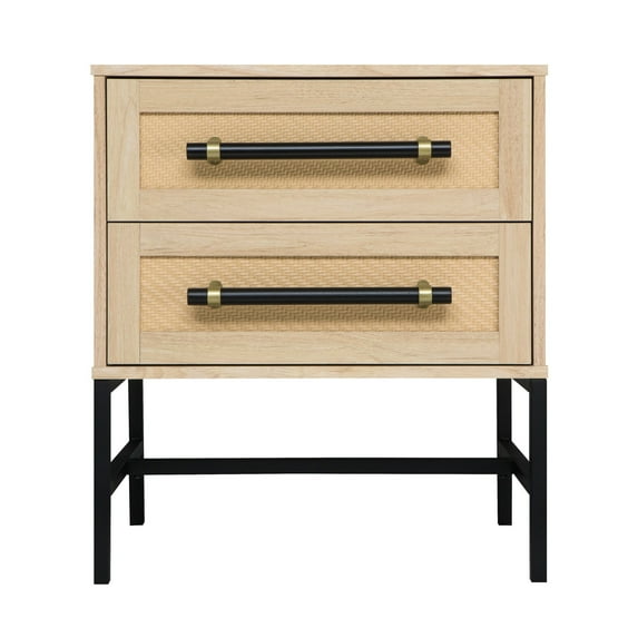 Hopper Studio Sophia 2-Drawer Nightstand in Natural Oak Finish with Rattan Drawers for Adult