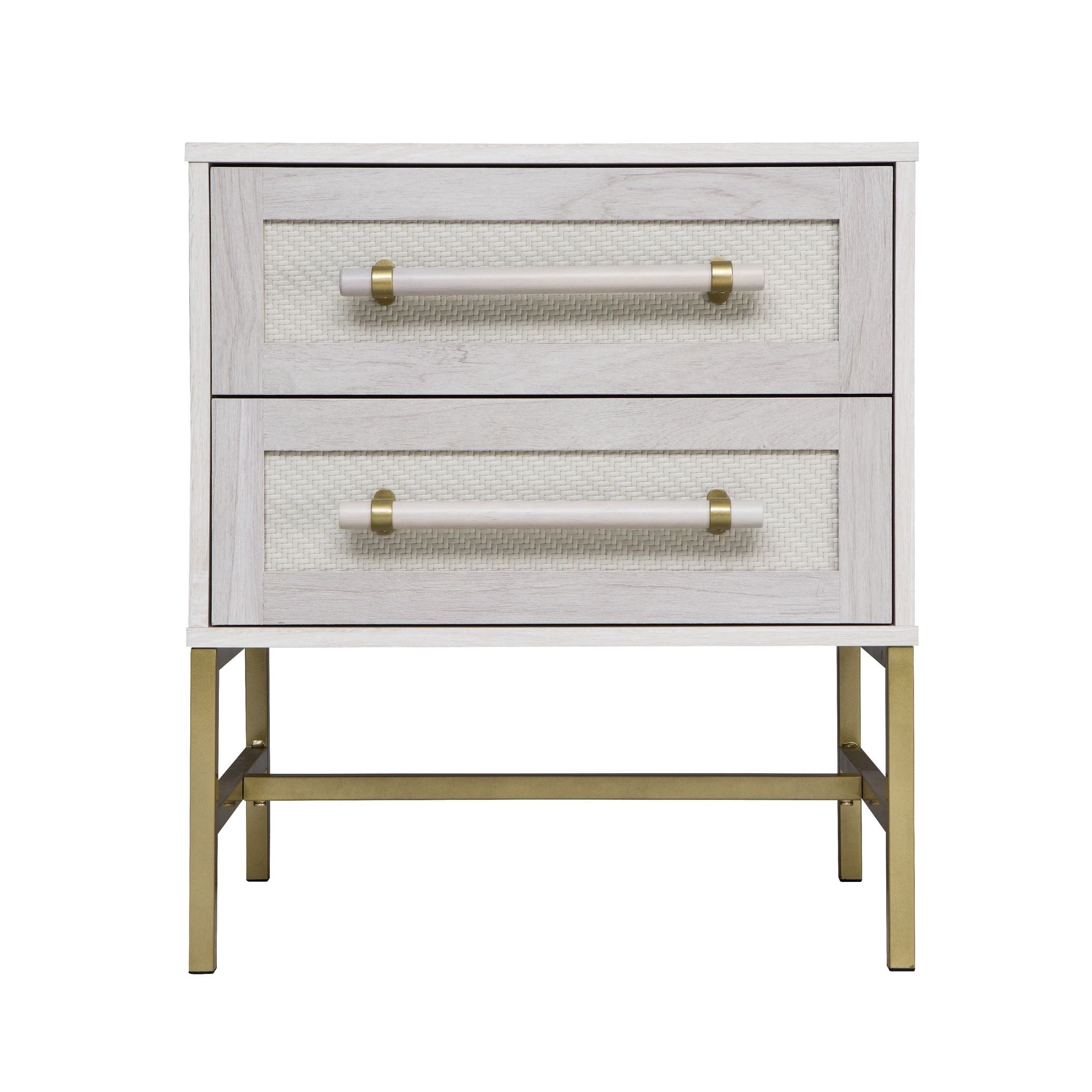 Hopper Studio Sophia 2-Drawer Nightstand in Sand Finish with Rattan Drawers for Bedrooms