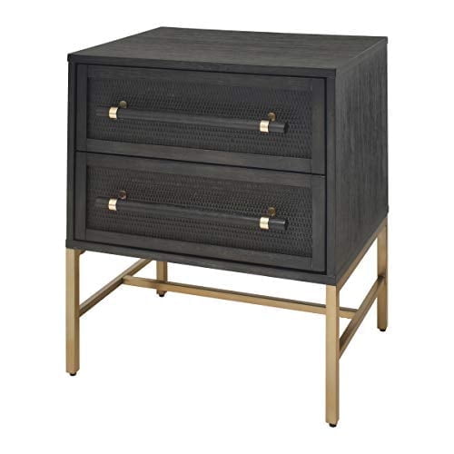 Sophia Antique Black 2-Drawer Rattan and Brass Nightstand