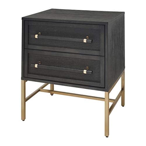 Sophia Antique Black 2-Drawer Rattan and Brass Nightstand