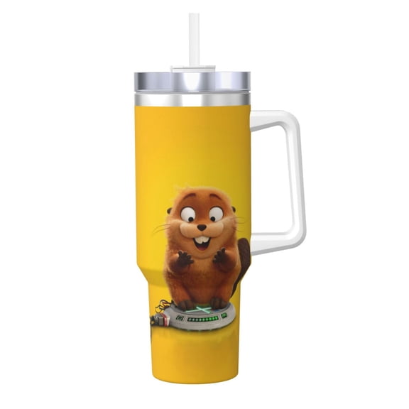 Hoppers Movie 40 OZ Ice Bully Cup with Handle Straw, Double Wall Stainless Steel Tumbler Travel Coffee Cup with Lid, Insulation and Cooling Cup for Birthday Present