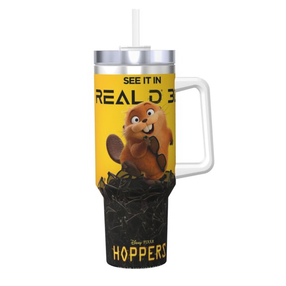 Hoppers Movie 40 OZ Ice Bully Cup with Handle Straw, Double Wall Stainless Steel Tumbler Travel Coffee Cup with Lid, Insulation and Cooling Cup for Birthday Present