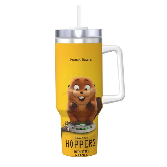 Hoppers Movie 40 OZ Ice Bully Cup with Handle Straw, Double Wall Stainless Steel Tumbler Travel Coffee Cup with Lid, Insulation and Cooling Cup for Birthday Present