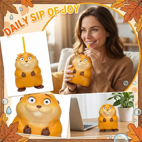 Hoppers Robot Beaver Collectible Sipper Cup with Straw - Movie Merchandise, 16oz Plastic Tumbler