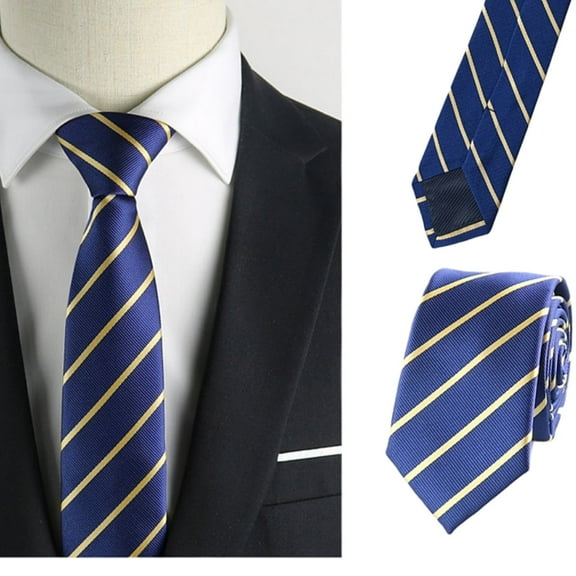 Hoppin Gee Men's Blue Gold Stripe 6cm Slim Thin Necktie,For Business, Wedding, Party Occasions